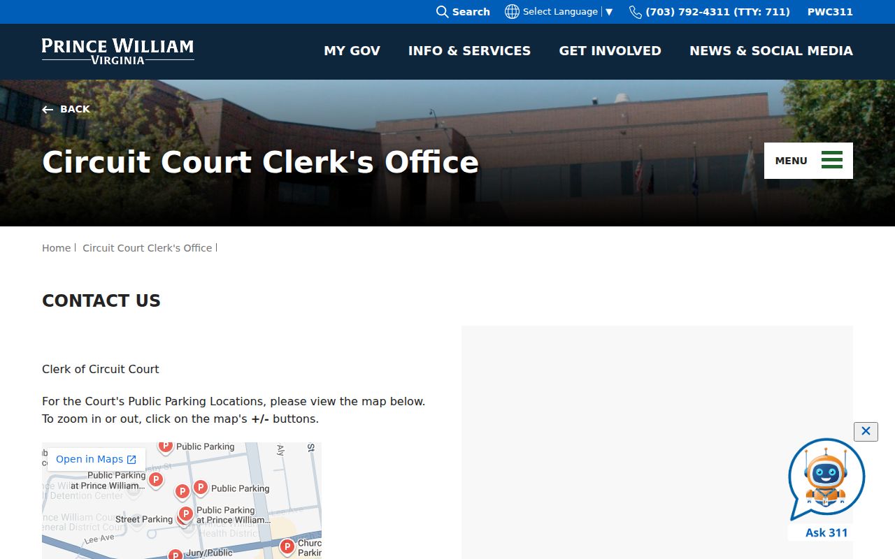 Quantico warrant records route to the Circuit Clerk contact page