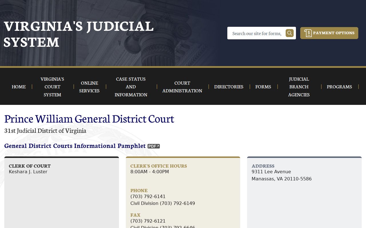 Prince William County General District Court docket and bench-warrant route
