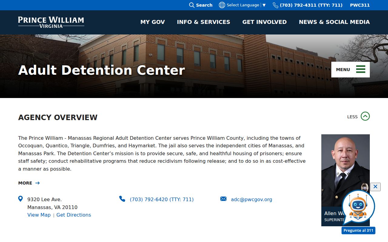 Prince William County detention center after arrest and warrant service