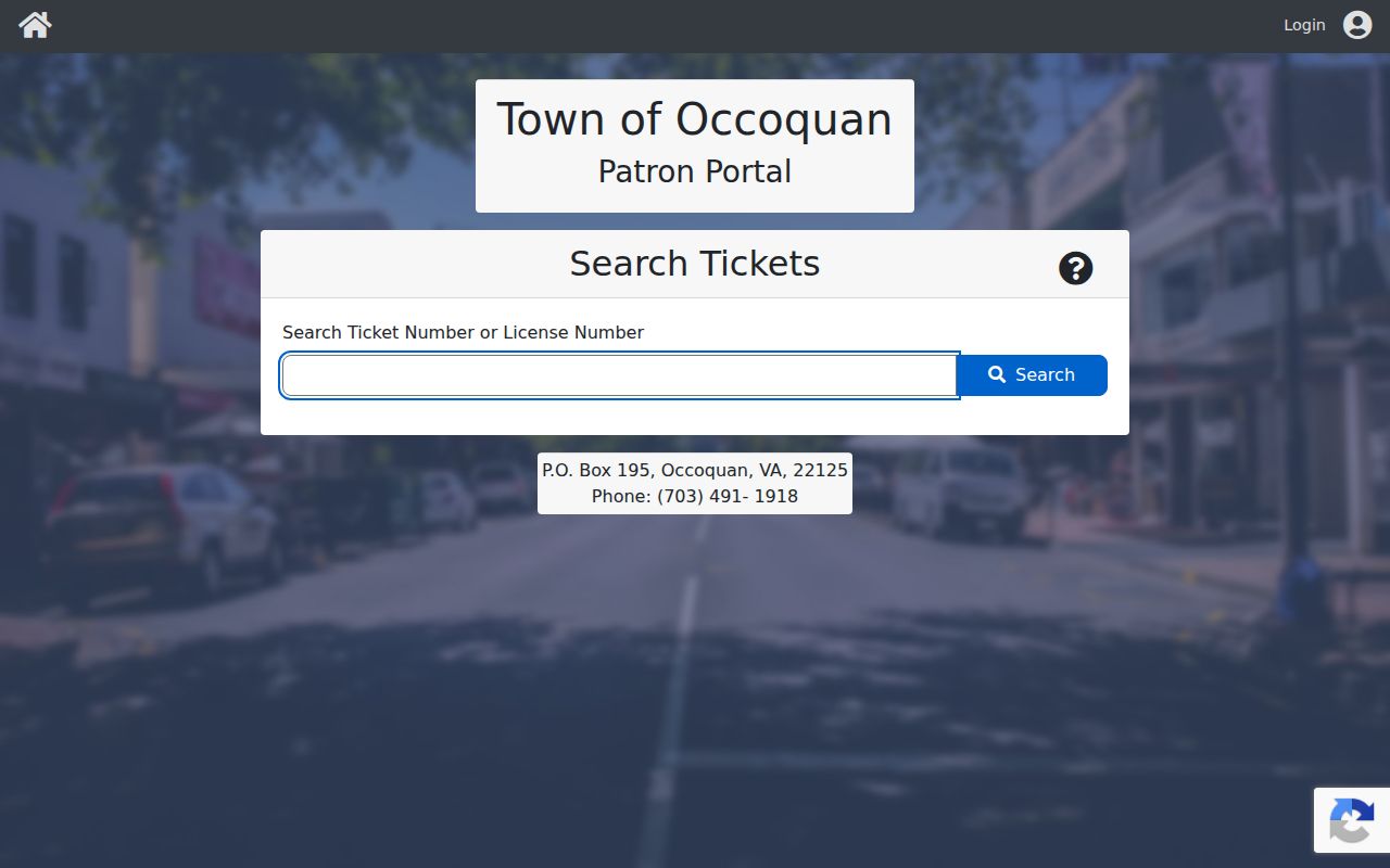 Occoquan warrant records distinction shown by the Town parking ticket search fields