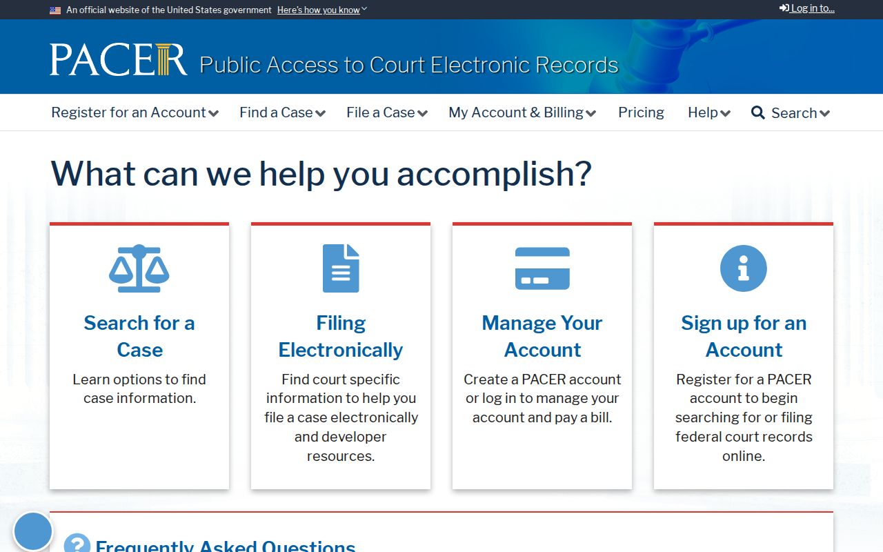 Federal PACER case search interface, separate from Prince William County warrants